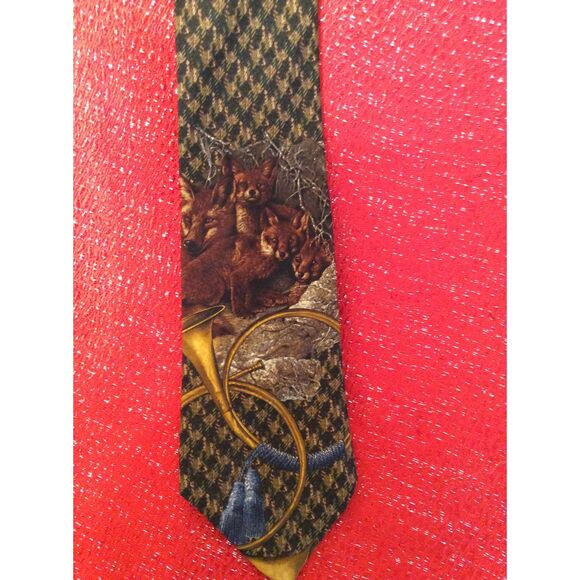 Vintage Polo Ralph Lauren Houndstooth Fox Hunting Silk Tie USA Handmade Rare - Picture 1 of 8